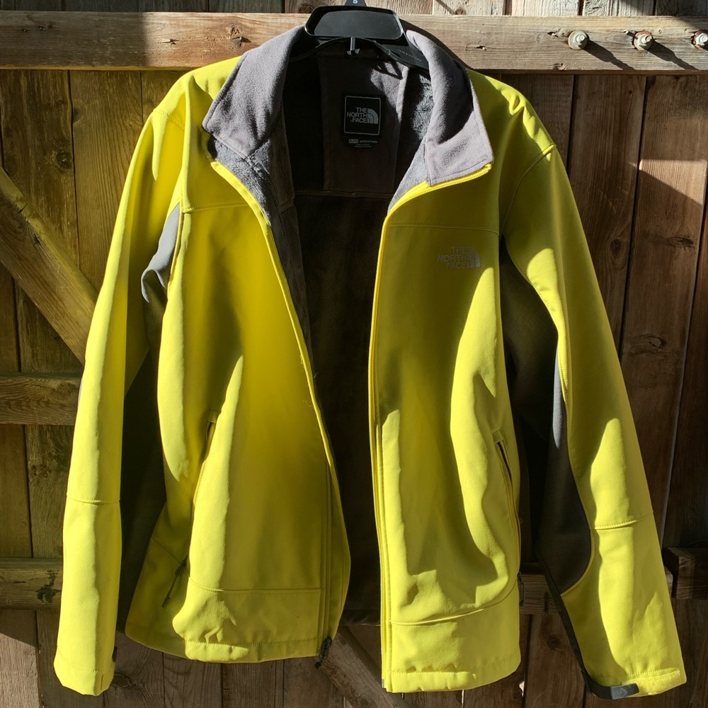 North Face jacket. Neon green shell gray lining XL